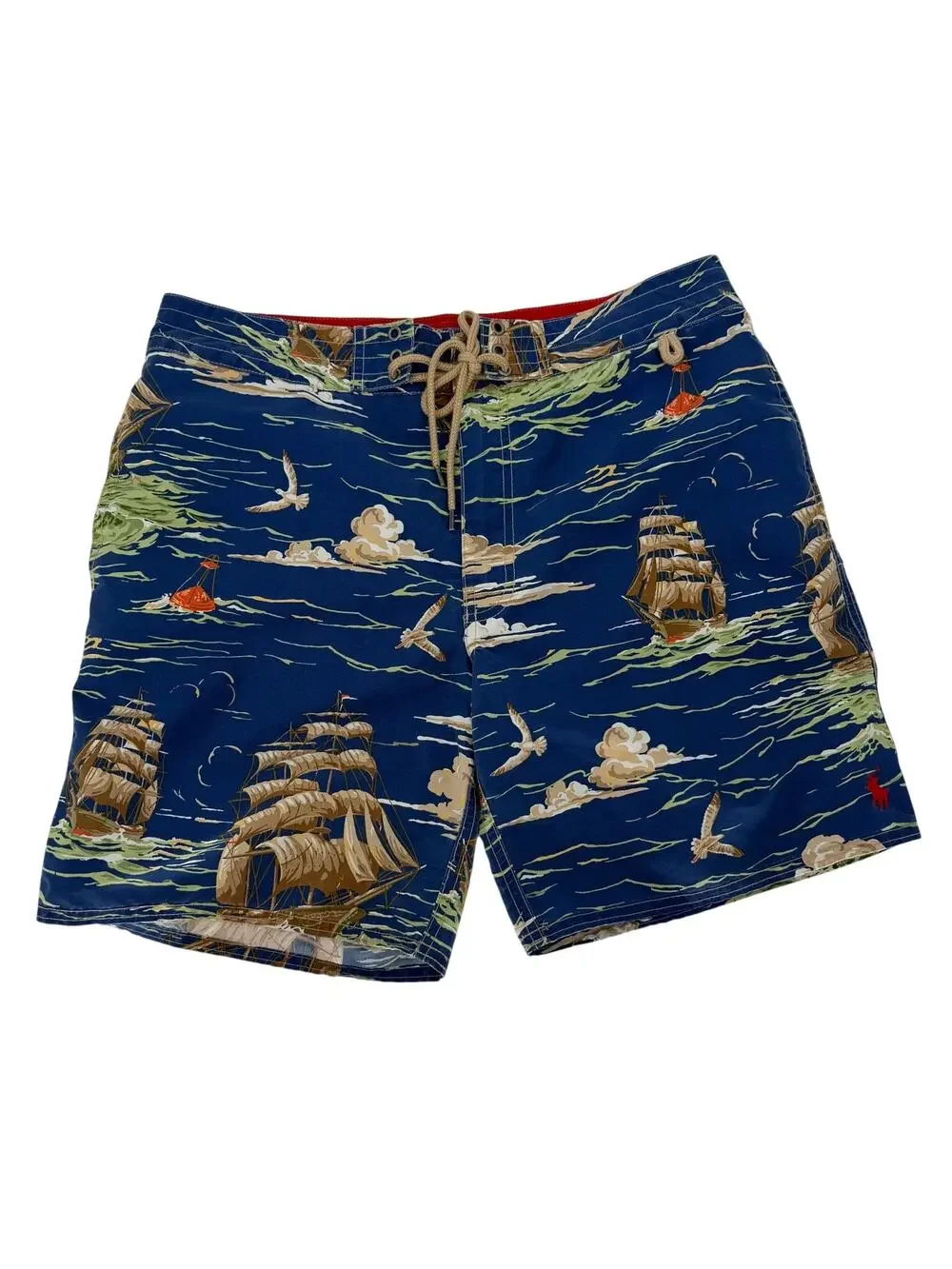 Polo Ralph Lauren Blue Swim‎ Trunks Lined Board Shorts Pirate Ship Buoy Mens 32